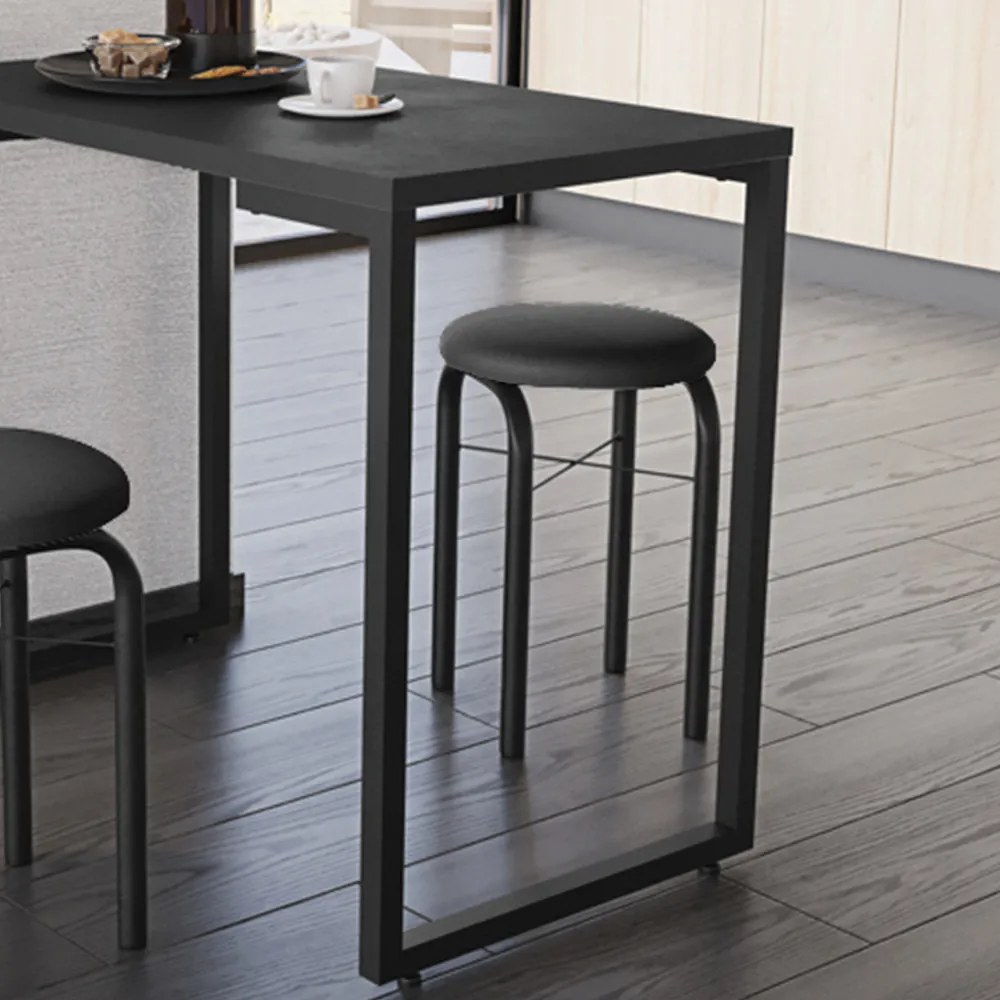 Mesa de Cozinha Industrial Porto Preto 120 cm com 02 Banquetas Manu Corino Preto - D'Rossi