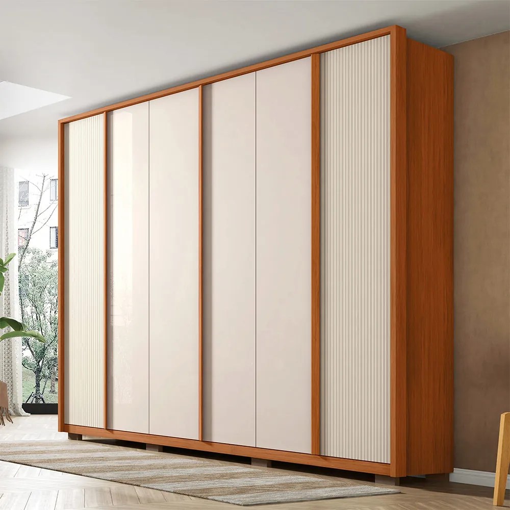 Guarda Roupa Santi Ripado com 6 Portas 4 Gavetas em MDF Freijo/OffWhite G11 - Gran Belo