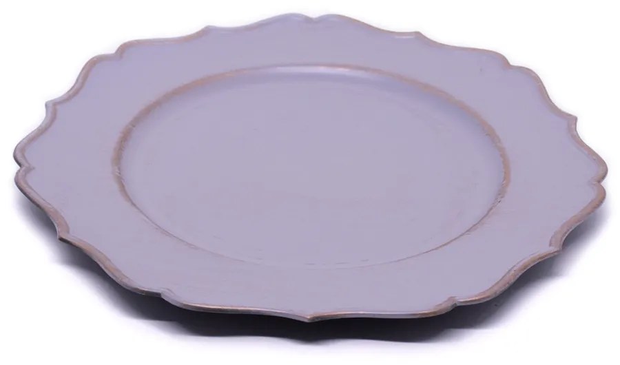 Sousplat Para Prato De Mesa Decorativo Cinza e Rose Com Borda Irregular 33cm - Indo Decorar