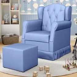 Poltrona de Amamentação Balanço e Puff Letícia Azul Bebê - Phoenix