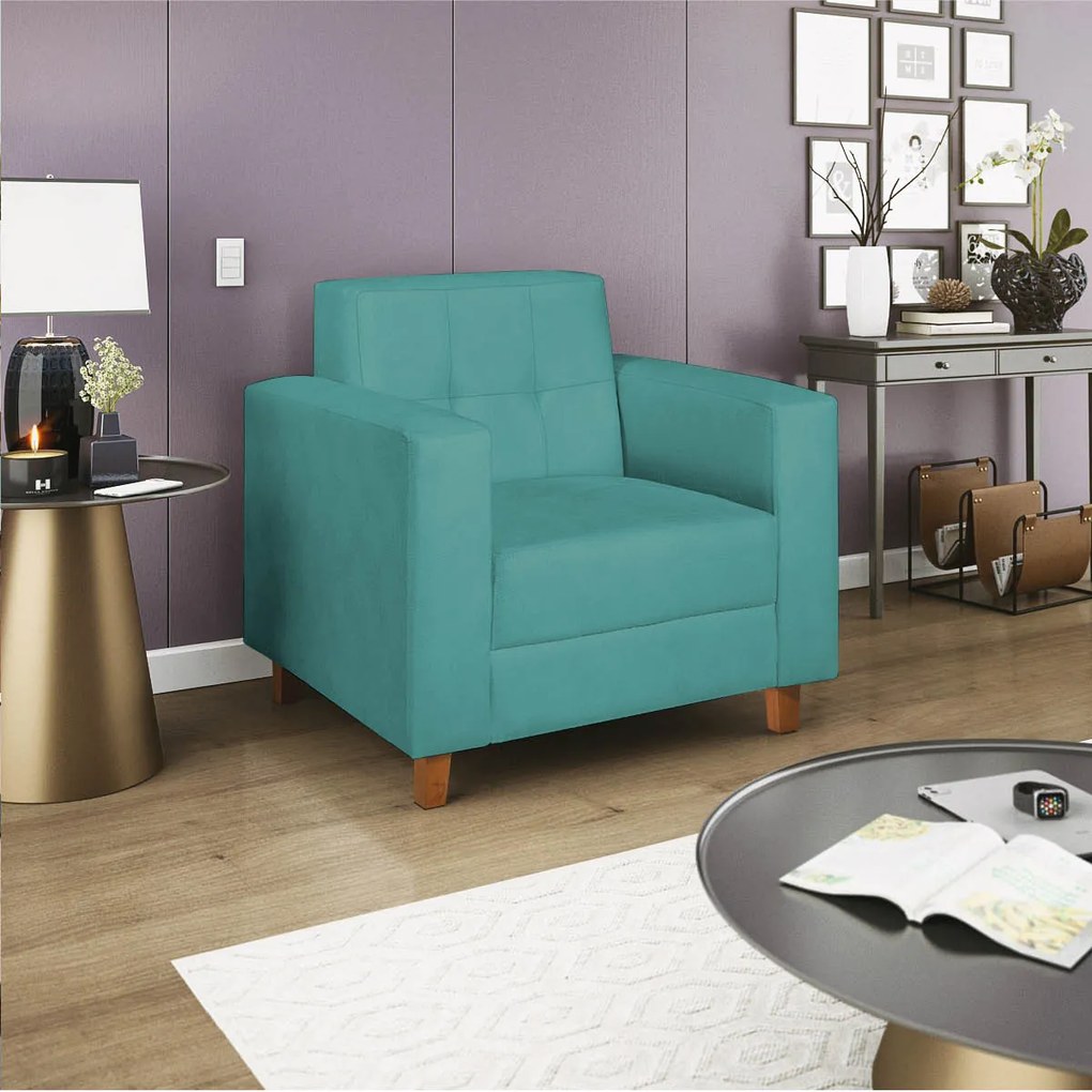 Poltrona Decorativa Denver Suede Azul Turquesa - ADJ Decor