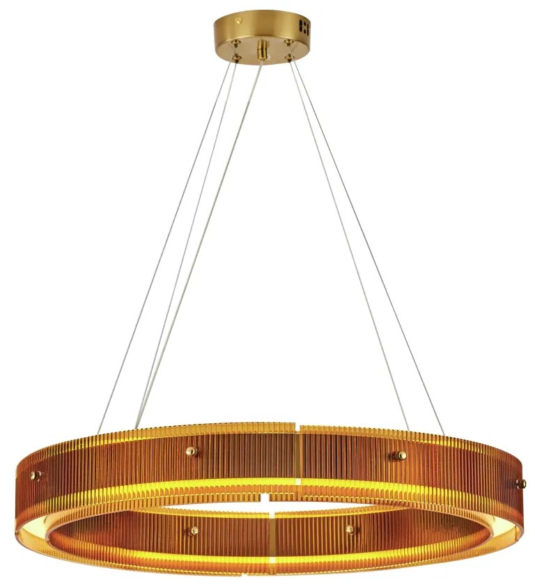 Pendente Fluted Circular Ø60Cm Led 15W 3000K Bivolt Alumínio Dourado V...