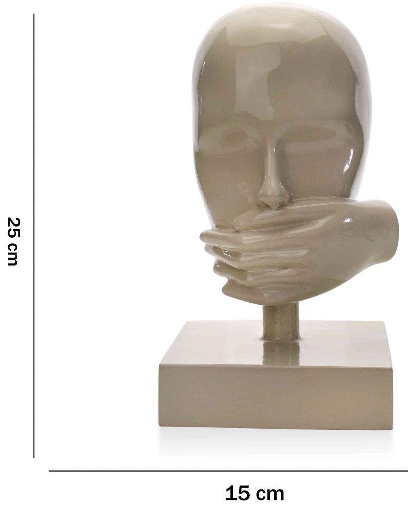 Escultura Decorativa Rosto Silêncio Em Cerâmica Nude 25x15 - D'Rossi