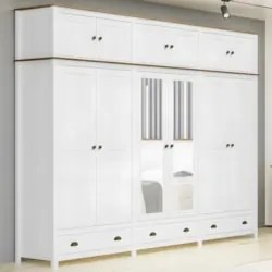 Guarda Roupa Casal 261cm Com Espelho Lázio Branco/Freijó F07 - Mpozena