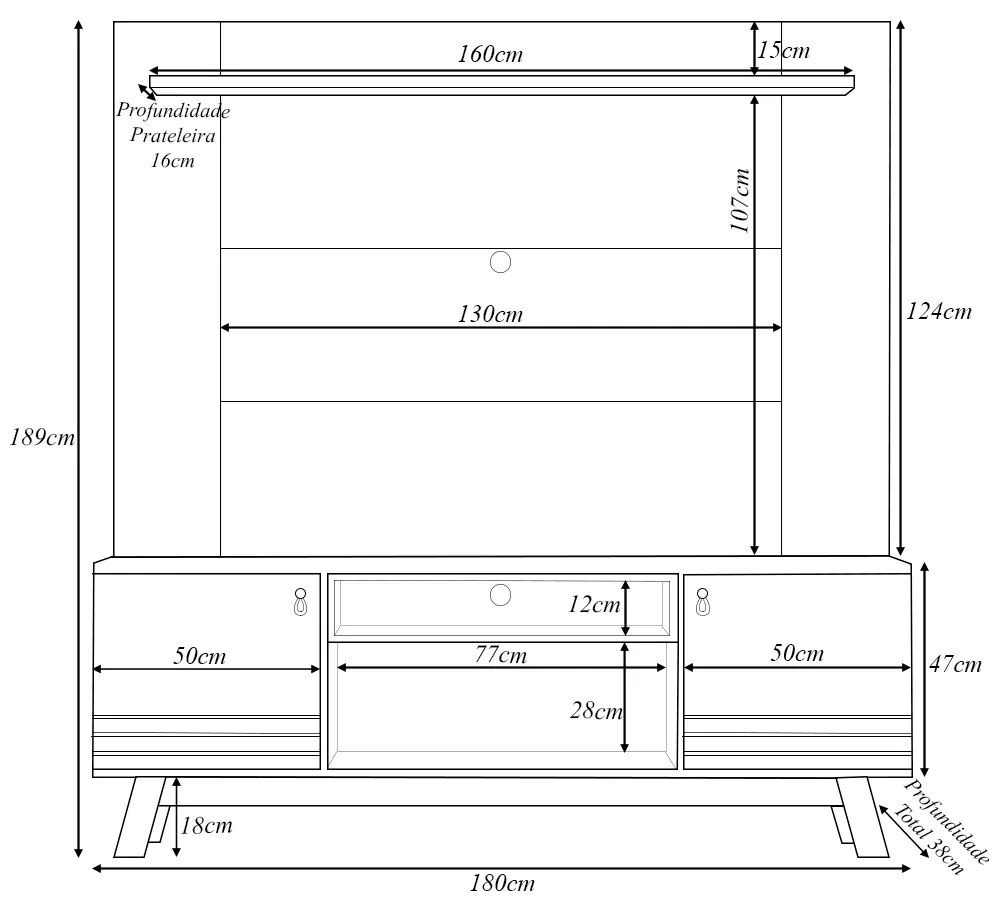 Conjunto Painel Extensível e Rack Tremonti/Cronos TV até 75 Polegadas Nature/Chumbo G77 - Gran Belo