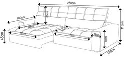 Sofá Retrátil Reclinável 3 Lugares 250cm Damy F05 Veludo Grafite - Mpo