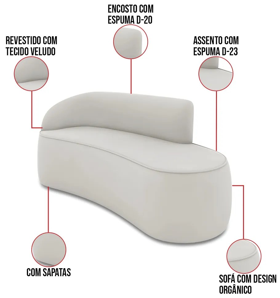 Sofá 3 Lugares Orgânico 180cm Morgan e Poltrona Lua Veludo Cinza D03 - D'Rossi