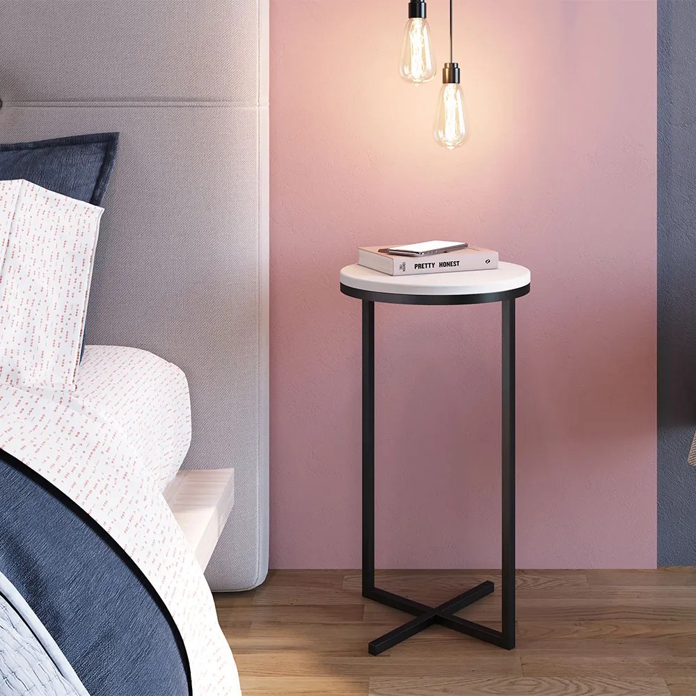 Mesa Lateral Alta Volpi Branco Base Metálica Industrial Preto 56 cm A05 - D'Rossi