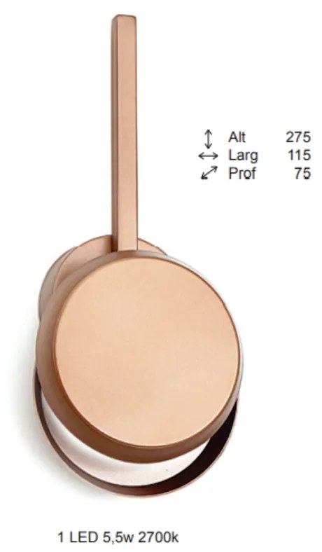 Arandela Eclipse Linear 7,5X11,5X27,5Cm Discos Metal Aluminio 01Xled 5... (ROSE FOSCO / COBRE BRILHO, 220V)