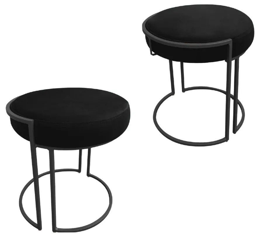 Puff Redondo Base Industrial Preto Kit 2 Love Suede - Preto
