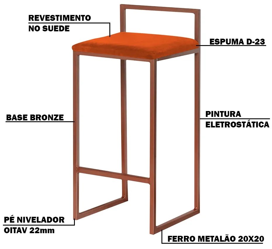 Kit 2 Banquetas Decorativa Jasmine Base Bronze Suede Telha G41 - Gran Belo