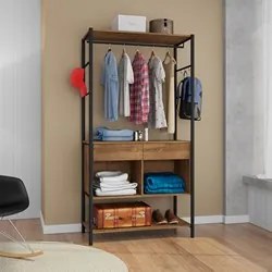 Guarda Roupa Solteiro Closet Paris 2 Gavetas Preto/Demolição - Artefam
