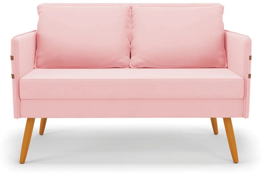 Kit 01 Namoradeira 02 Lugares e 02 Poltronas Mari Suede Base de Madeira MA30 - D'Rossi - Rosa Bebê