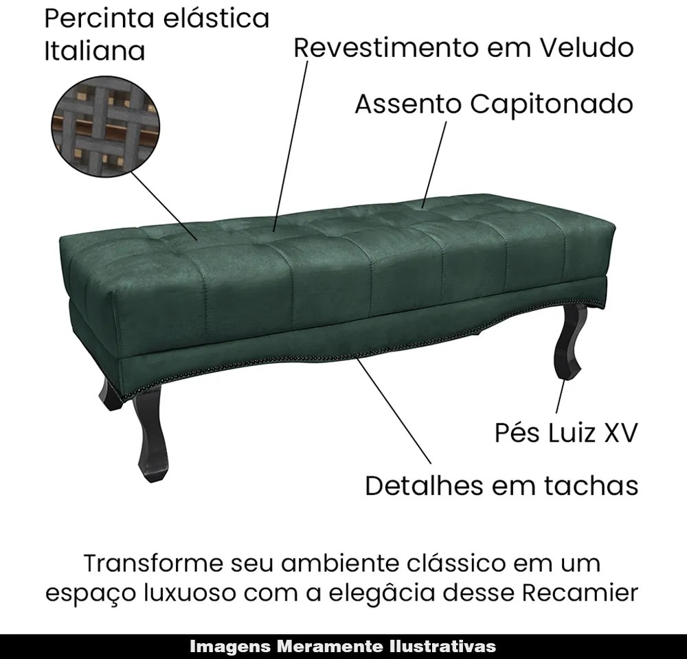 Recamier Decorativo 160cm Loewe Veludo Pés de Madeira Verde Floresta G63 - Gran Belo