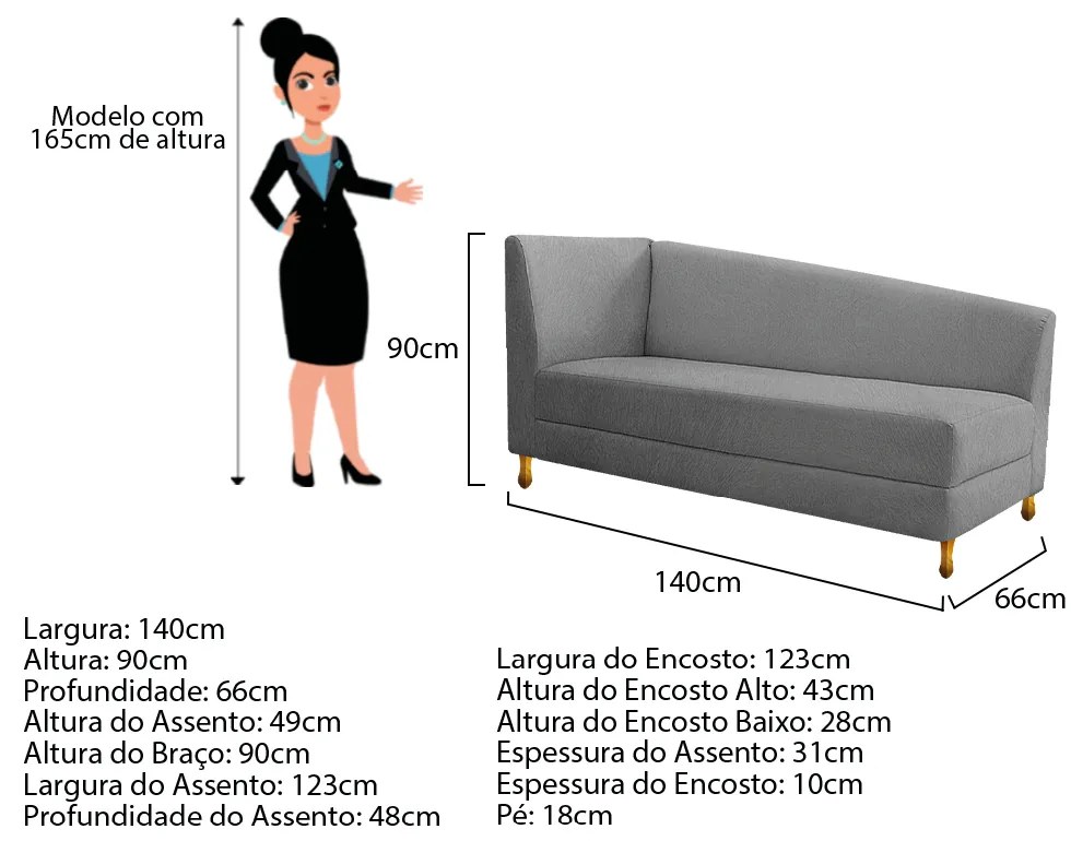 Recamier Valéria 140cm Lado Esquerdo Suede Cinza - ADJ Decor