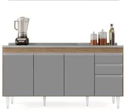 Balcão Gabinete com Pia Inox 160cm Arkansas Castanho/Cinza – Lumil