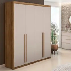 Guarda Roupa Solteiro 4 Portas 183cm Dubai Nature/Fendi - Vila Ri