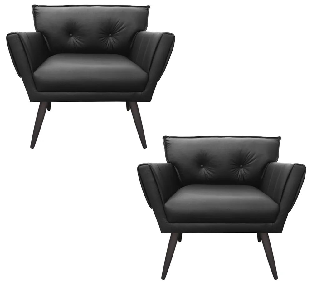 Kit 02 Poltronas Anitta Corino Pés Palito de Ferro D03 - D'Rossi - Preto