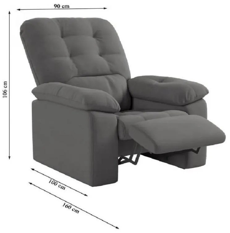 Poltrona Do Papai Reclinável Suede Veludo Estoril Cinza