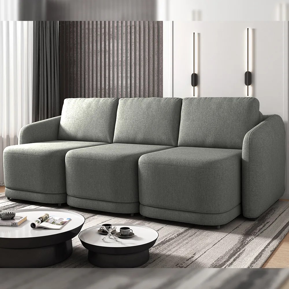 Sofá Cama Modulado Retrátil e Reclinável Decorativo Varsóvia 336cm Linho Cinza Chumbo G33 - Gran Belo