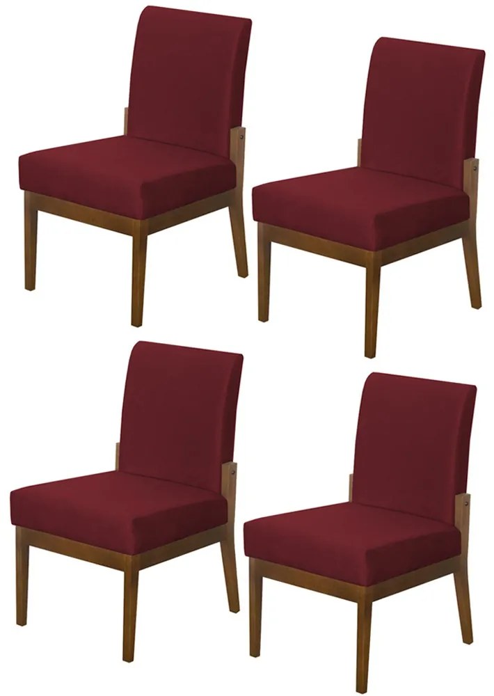 Kit 04 Cadeiras de Jantar Helena Suede Bordô - Decorar Estofados