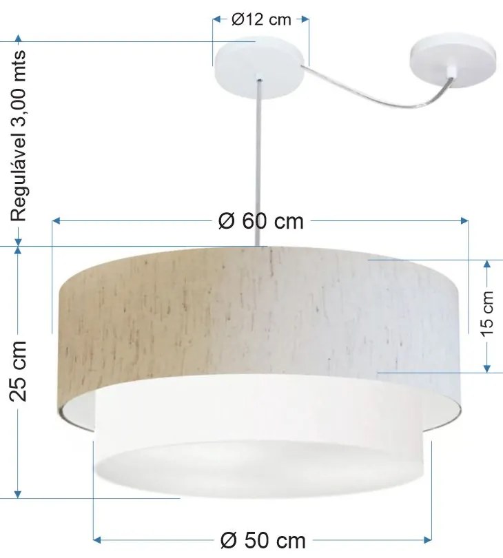 Lustre Pendente Duplo Cilíndrico Com Desvio de Centro Vivare Md-4363 Cúpula em Tecido 60x50cm - Bivolt