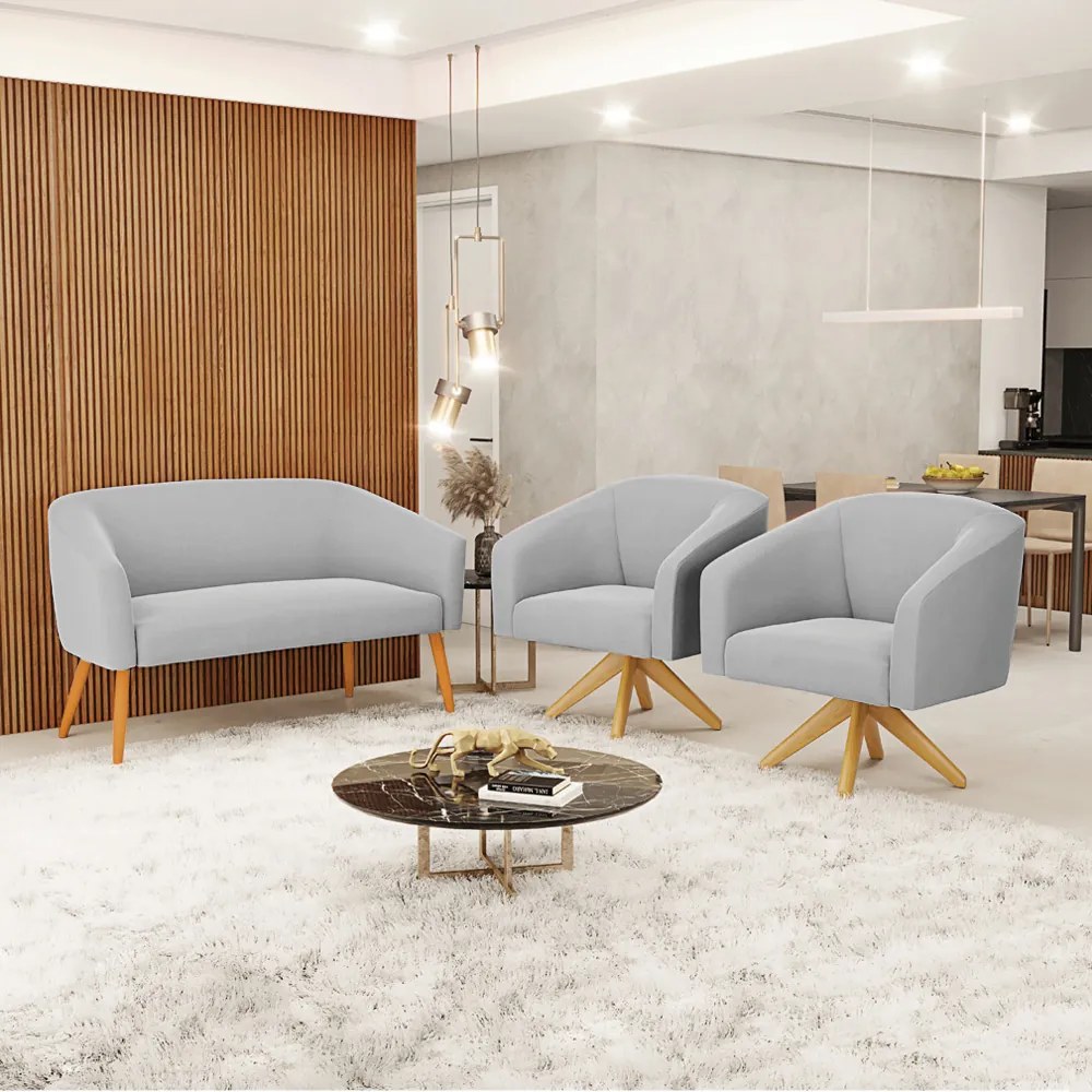 Namoradeira e 2 Poltronas Giratória MA30 Stella Suede D03 - D'Rossi - Cinza
