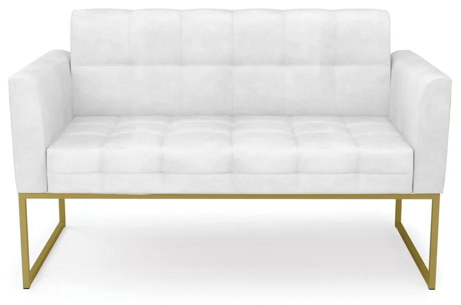 Sofá Namoradeira Elisa Corano Base Metálica Industrial Dourado - D'Rossi - Branco