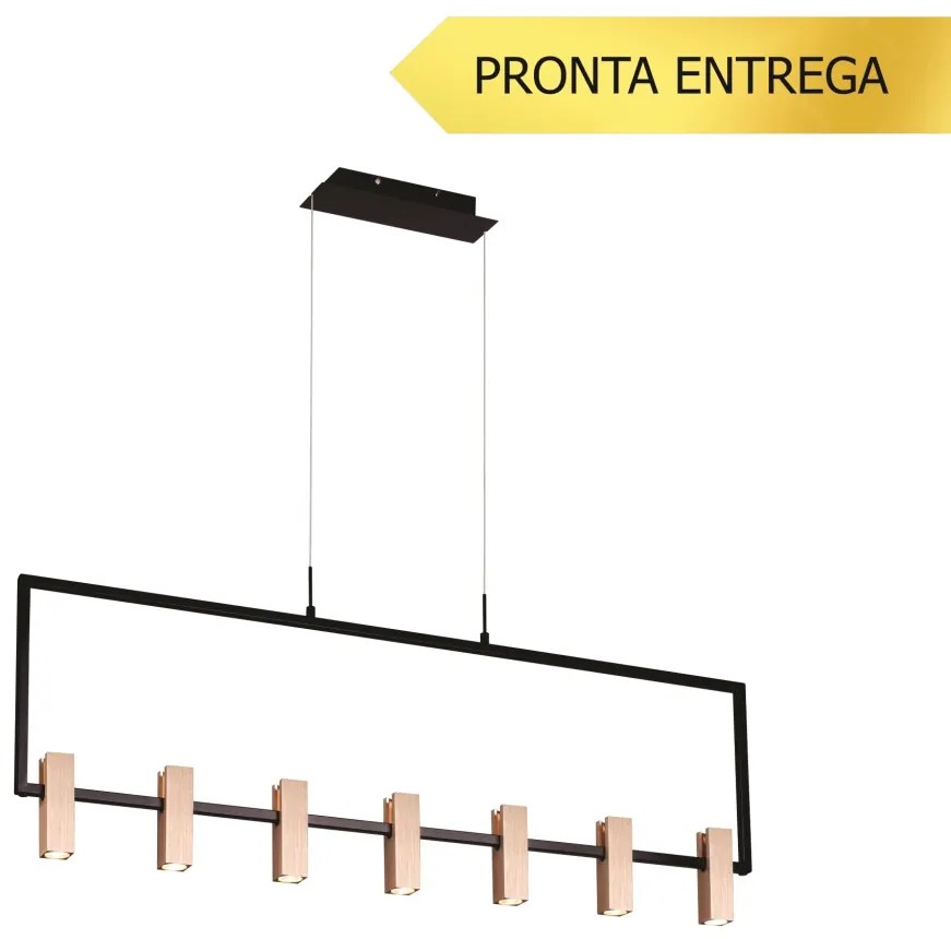 Pendente Sky 09X120Cm Preto E Cobre Led 50W 3000K Ip20 - Opus Dn 37813