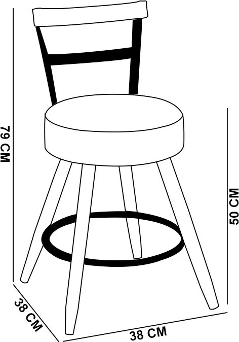 Banqueta Baixa Cozinha 50cm Encosto Pé Madeira Kit 2 Kyara Pu S02 - D'Rossi - Preto