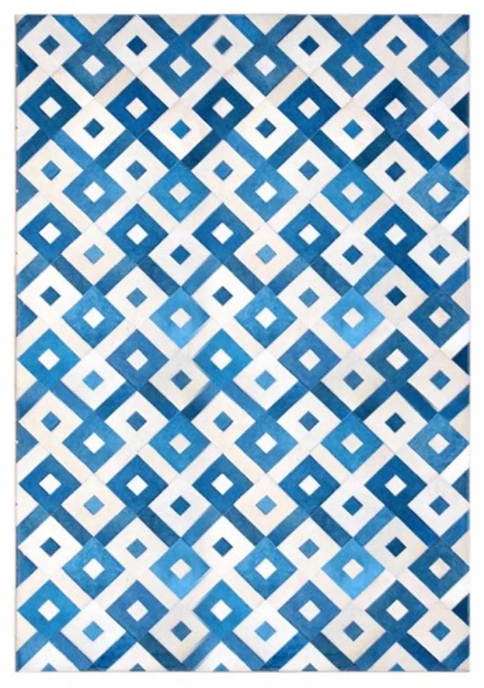 Tapete de Couro Natural Yanka Azul e Branco