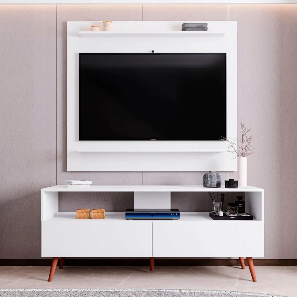Conjunto Rack Bancada e Painel Adawi/Linden MDP/BP para TVs até 55 Branco G96 - Gran Belo