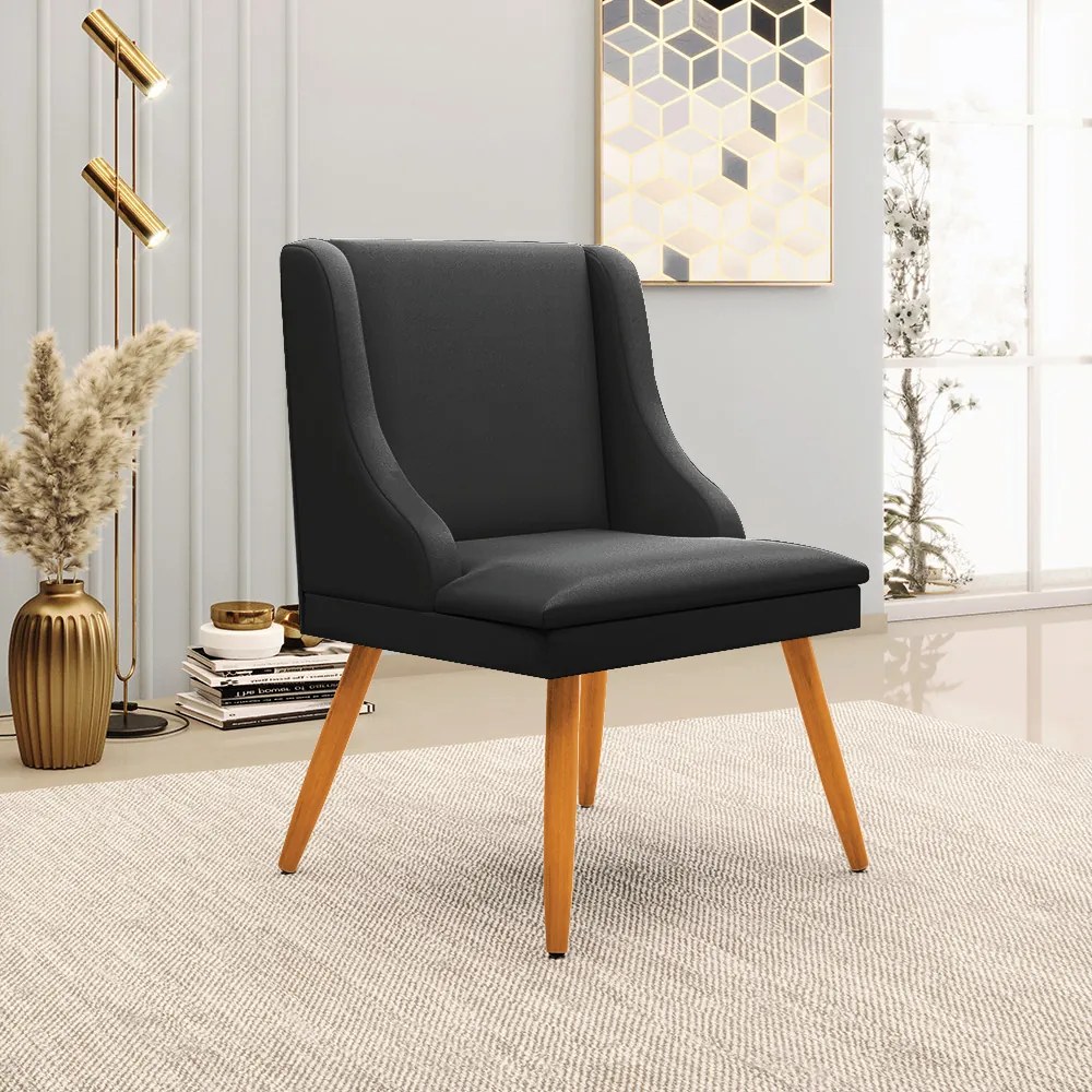 Kit 08 Cadeiras de Jantar Liz Corino Pes Palito Castanho D03 - D'Rossi - Preto