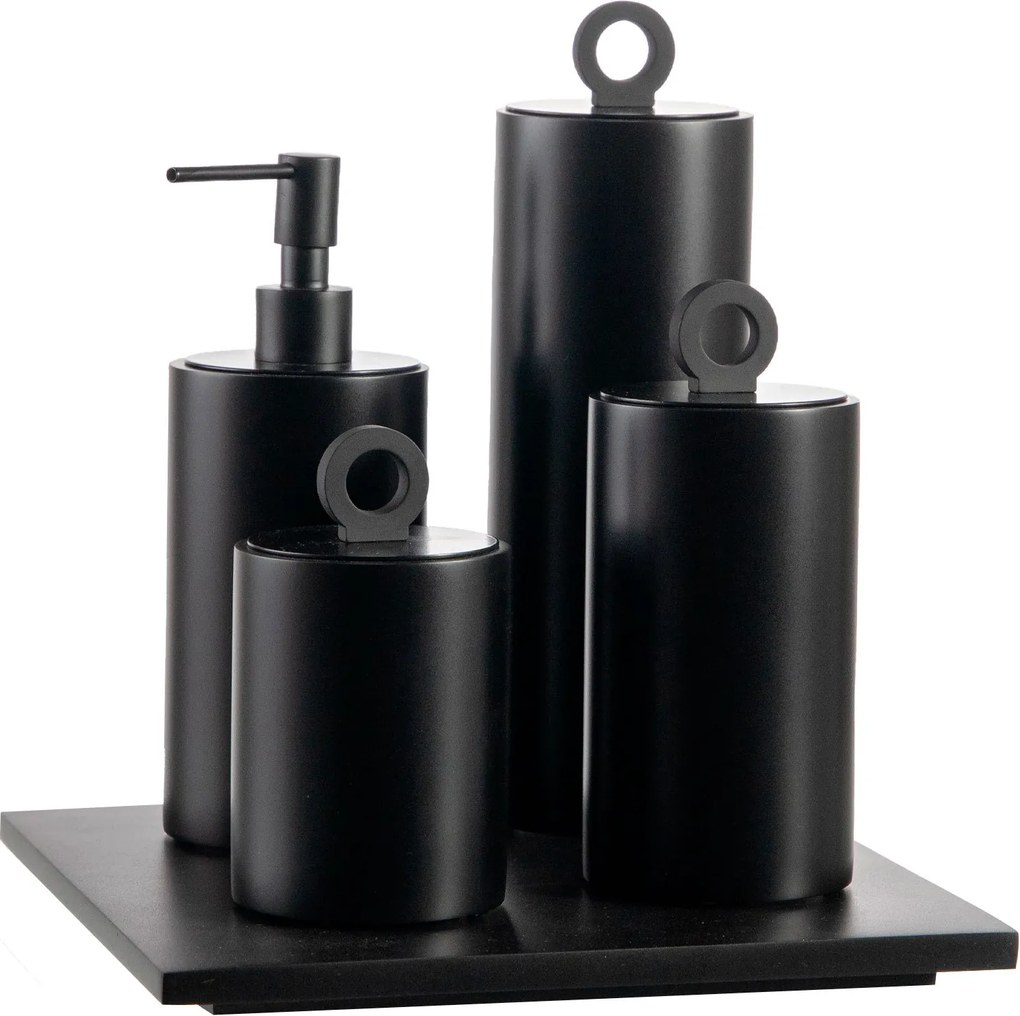 Conjunto Banheiro Redondo Puxador Ello 4 Pçs Resina Preto Fosco - Black Matte