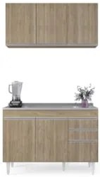 Armário Cozinha e Balcão Com Pia 120cm Michigan Castanho    - Lumil