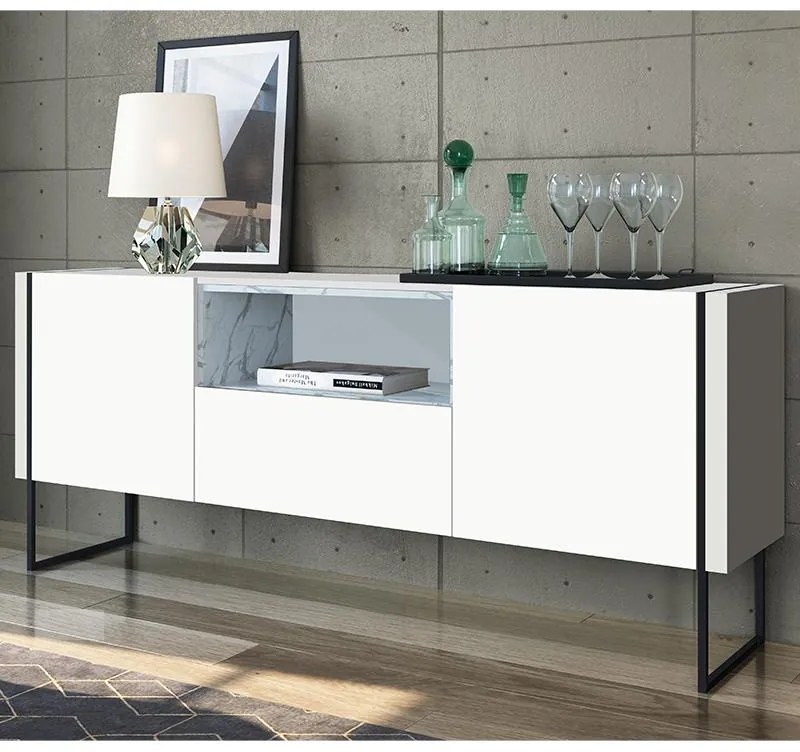 Buffet Multifuncional 2 Prateleiras Em Mdf - Thassos Branco
