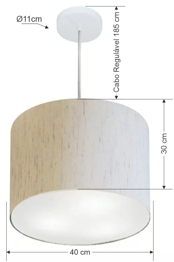 Lustre Pendente Cilíndrico Md-4212 Cúpula em Tecido 40x30cm Linho Bege - Bivolt