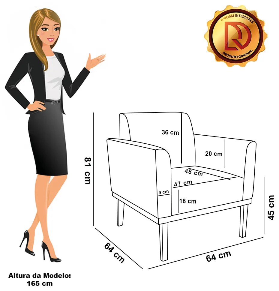 Poltrona Sala Decorativa Kit 2 Marisa Base de Madeira Sintético Pu Nozes D03 - D'Rossi