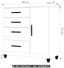 Cômoda Para Quarto 98cm Com 4 Gavetas Baco Carvalho/Fendi Z17 - Mpozen