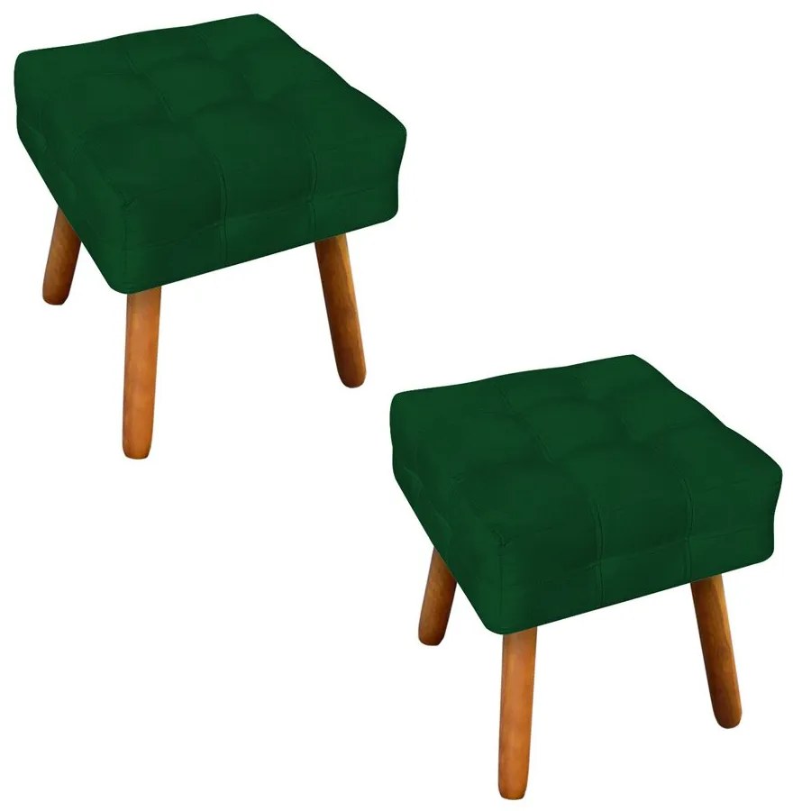 Puff Banqueta Decorativo Pé Palito de Madeira Kit 2 Elisa Suede Verde D03 - D'Rossi