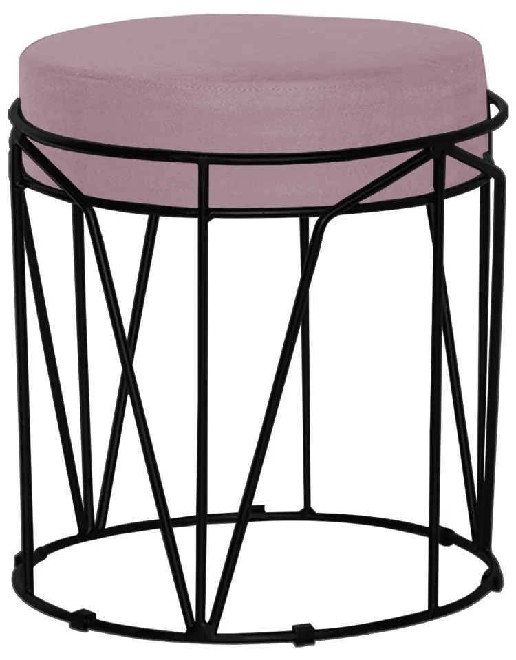 Puff Decorativo Sala de Estar Base Preto Chloe Veludo Rosê G41 - Gran Belo