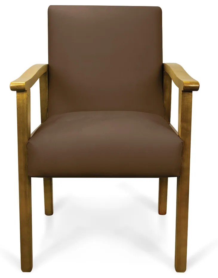 Poltrona Eloisa Suede Marrom Base de Madeira Castanho