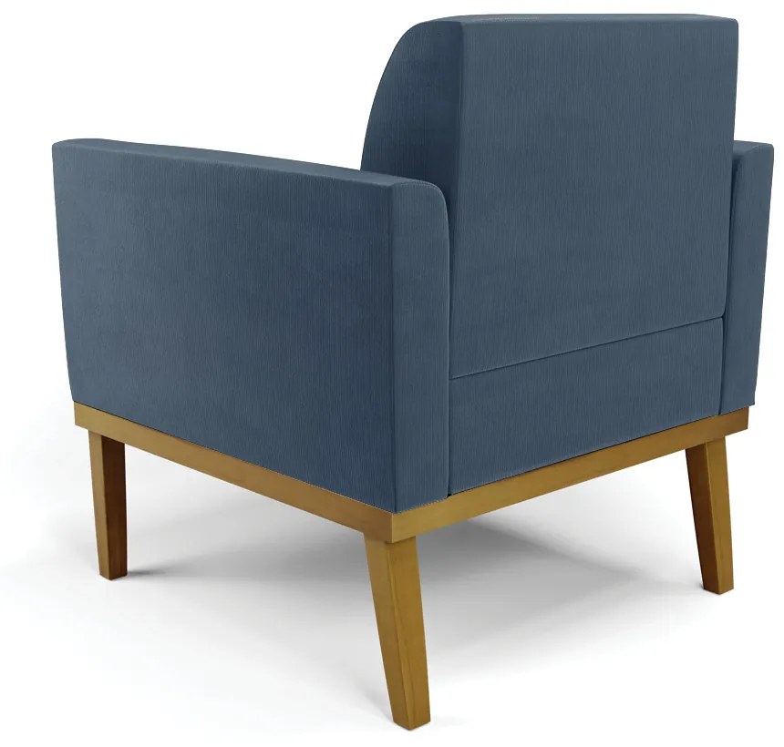 Sofá Namoradeira com 2 Poltronas Base de Madeira Fixa Castanho Marisa Suede D03 - D'Rossi - Azul Marinho