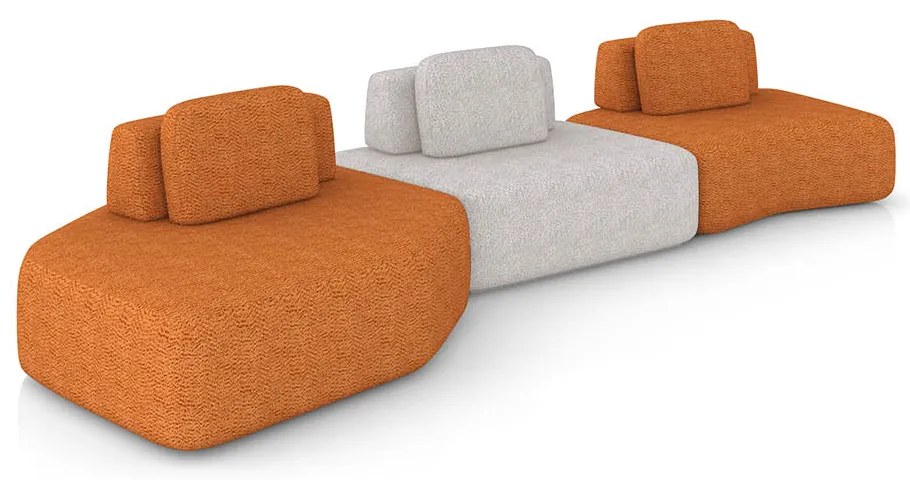 Sofá 3 Lugares Orgânico com Chaise e 2 Módulos Berlim Bouclê Caramelo/Cinza Claro K01 - D'Rossi
