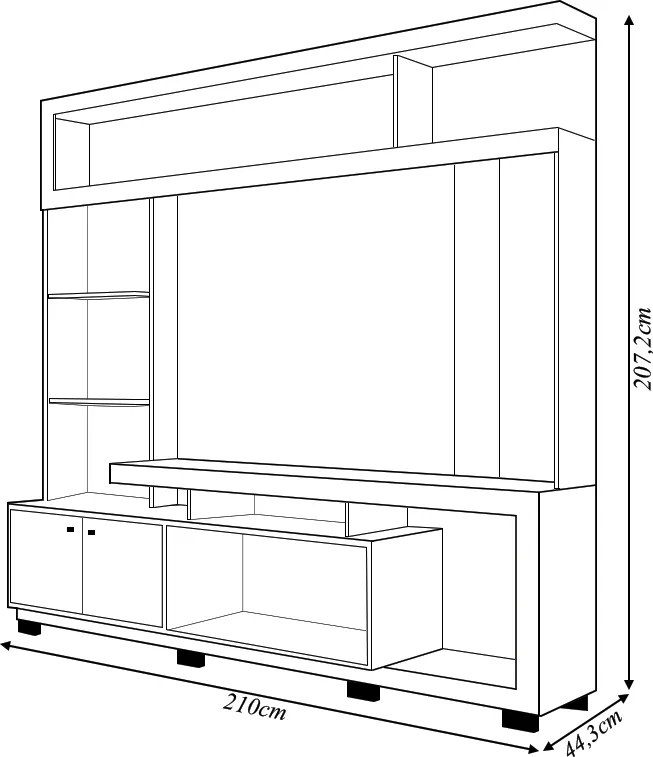 Home Estante Rio 210cm TV até 65 com Prateleiras MDP/HDF Nogueira/OffWhite G11 - Gran Belo