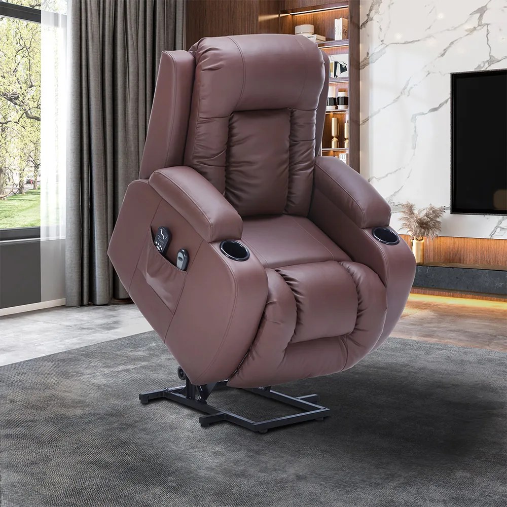 Cadeira de Massagem Poltrona do Papai Lift Reclinável Austin Elétrica Aquecimento PU Marrom Chocolate G94 - Gran Belo