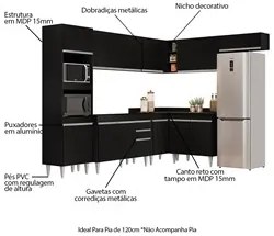 Armário de Cozinha Modulada de Canto 8 Peças CP01 Balcão Preto - Lumil