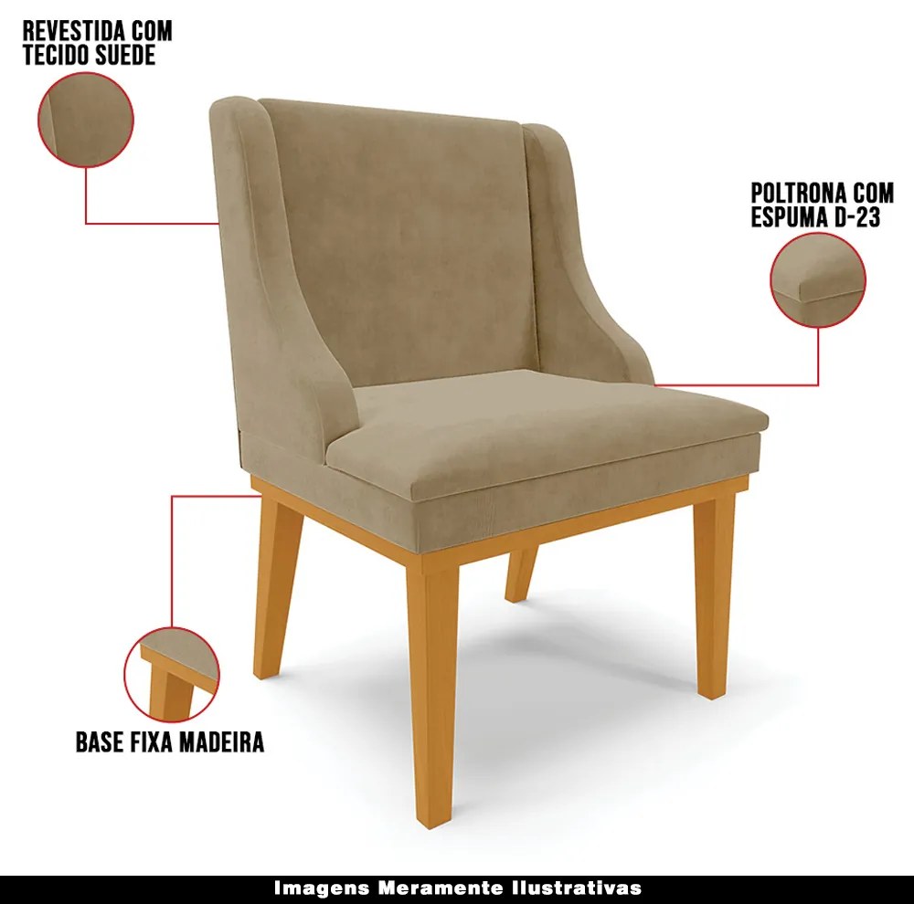 Kit 5 Cadeiras Decorativas Sala de Jantar Base Fixa de Madeira Firenze Suede Nude/Castanho G19 - Gran Belo