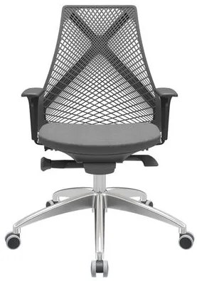 Cadeira Office Bix Tela Preta Assento Poliéster Cinza Autocompensador Base Alumínio 95cm - 63944 Sun House