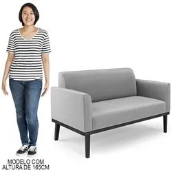 Sofá Namoradeira e 2 Poltronas Base Madeira Preto Maressa Suede Cinza